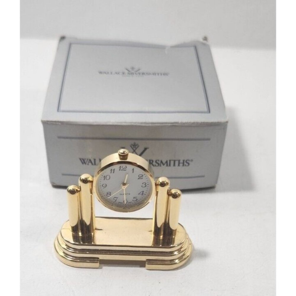 Wallace Silversmiths Goldplated Mini Garriage Clock 2"